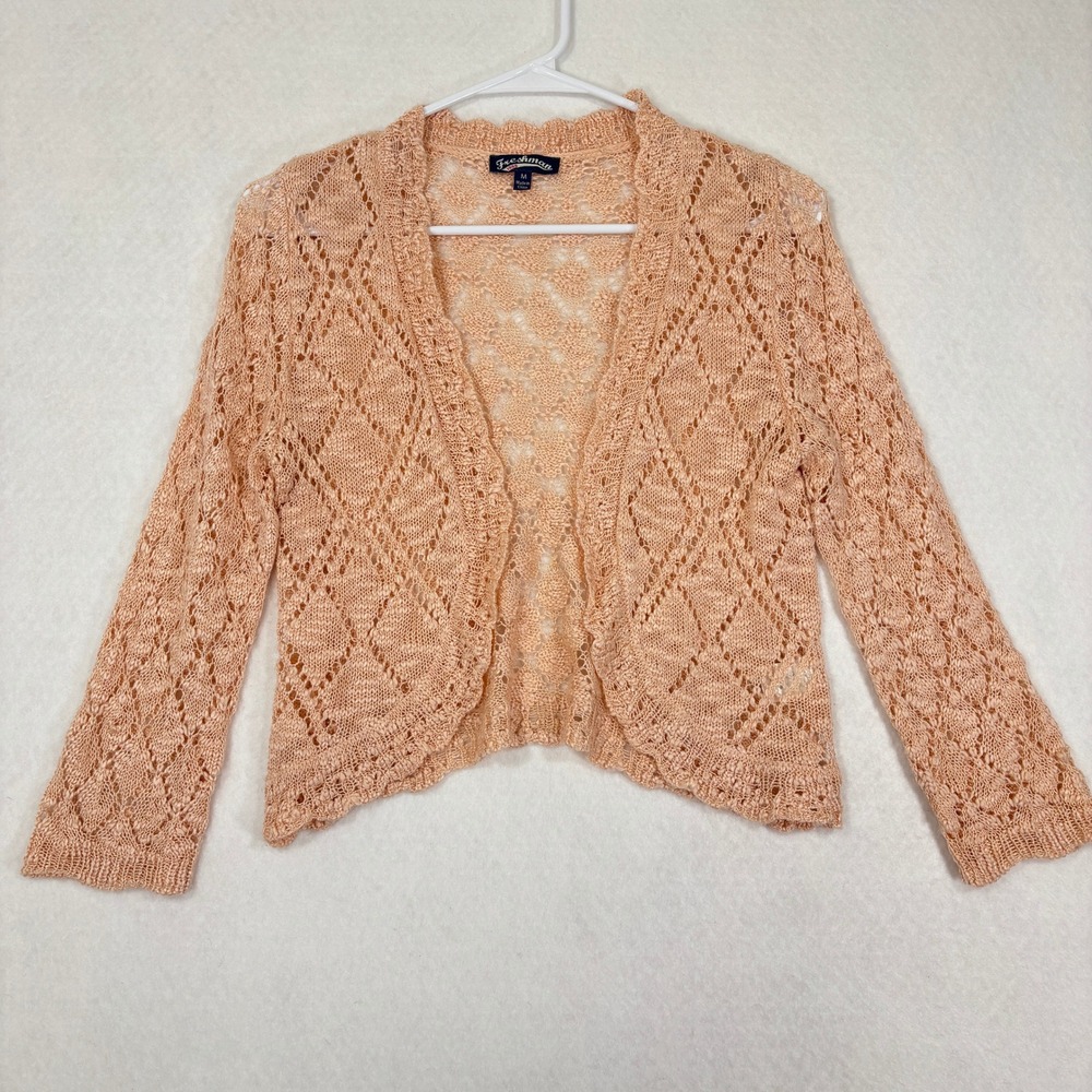 Freshman 1996 Cardigan‎ M Open Front Pointelle Knit Y2K Boho